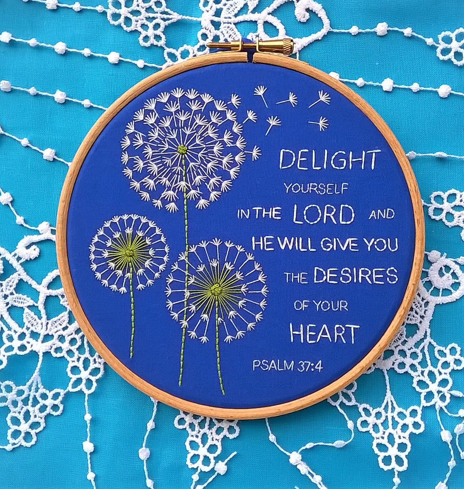Hand Embroidery Pattern Pdf : Dandelion, Bible Verse delight Yourself ...