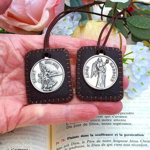 Brown Scapular of Mount Carmel, with medal of Saint Michael the Archangel and medal Guardian Angel, Catholic gift, wool scapular