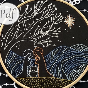 PDF Embroidery pattern - Christmas decor - nativity scene Hand Embroidery design - Instant download needlepoint tutorial