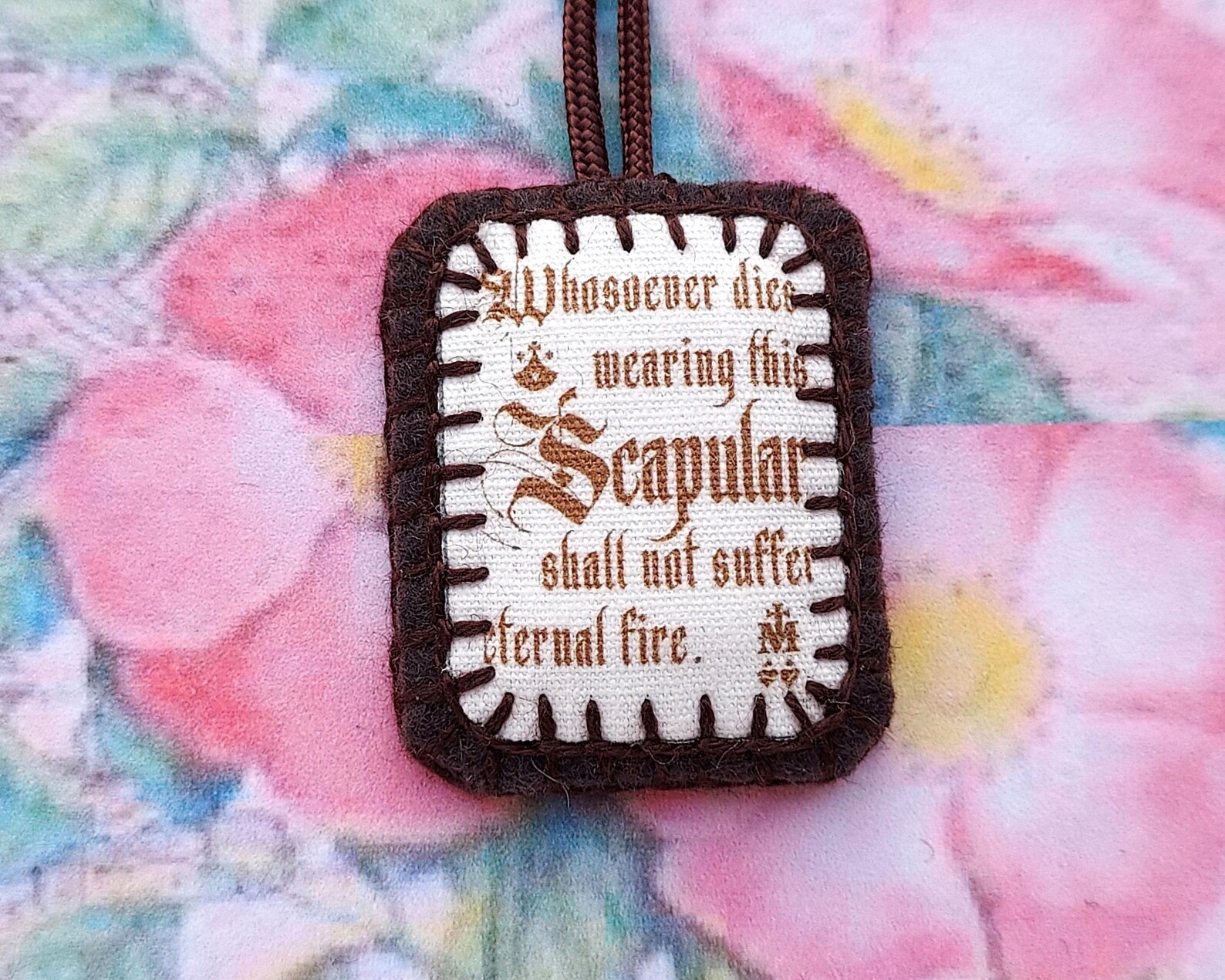 Brown Scapular With Our Lady of Mt. Carmel and Scapular Promise- Wool ...