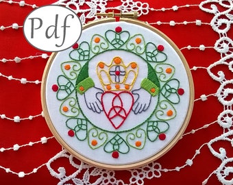 embroidery pattern pdf - Irish Claddagh - beginner needlepoint design - Celtic art embroidery - Saint Patrick embroidery