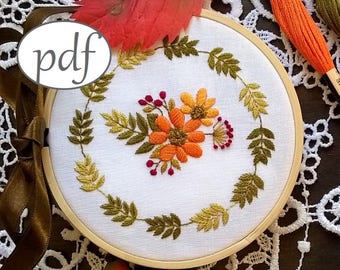 Pdf Pattern -  hand embroidery autumn flowers design – Flowers embroidery - needlework instant download - DIY hoop art