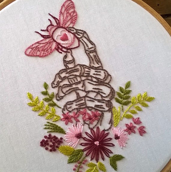 Second project completed! The flower pattern was from an embroidery book  and I rearranged it and added a little bee : r/Embroidery
