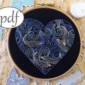 hand embroidery pattern pdf - blue heart - beginner needlepoint pattern instant download