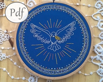 hand embroidery pattern - dove of peace - holy spirit needlework instant download - christian embroidery pattern
