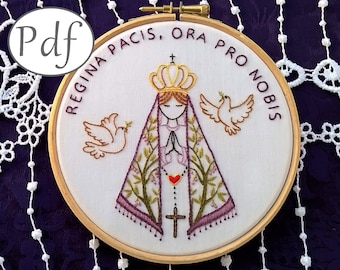 hand embroidery pattern pdf, Virgin Mary "Queen of Peace" embroidery design - Christian Needlepoint instant download - Litany of Loreto