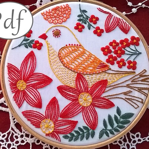 Hand Embroidery Pattern Pdf Poppies Design Beginner Etsy