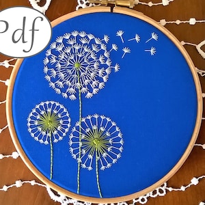 hand embroidery pattern pdf : dandelion, spring decor, embroidery pattern instant download, DIY hoop art