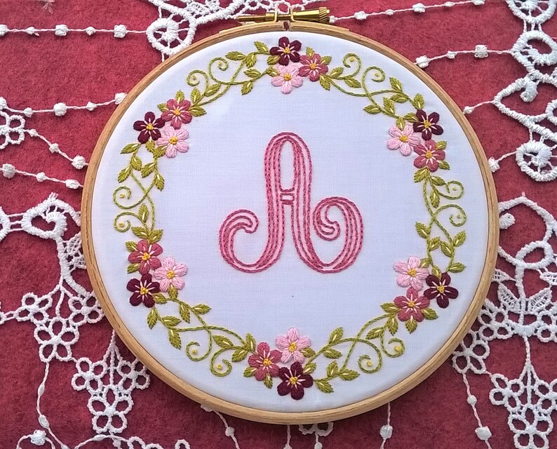 Letter Embroidery Pattern Pdf Monogram With Floral Wreath Etsy
