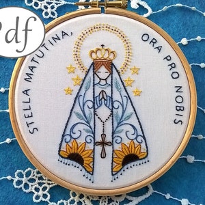 hand embroidery pattern pdf, Virgin Mary "morning star" embroidery design - Christian Needlepoint instant download - Litany of Loreto