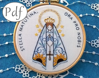 hand embroidery pattern pdf, Virgin Mary "morning star" embroidery design - Christian Needlepoint instant download - Litany of Loreto