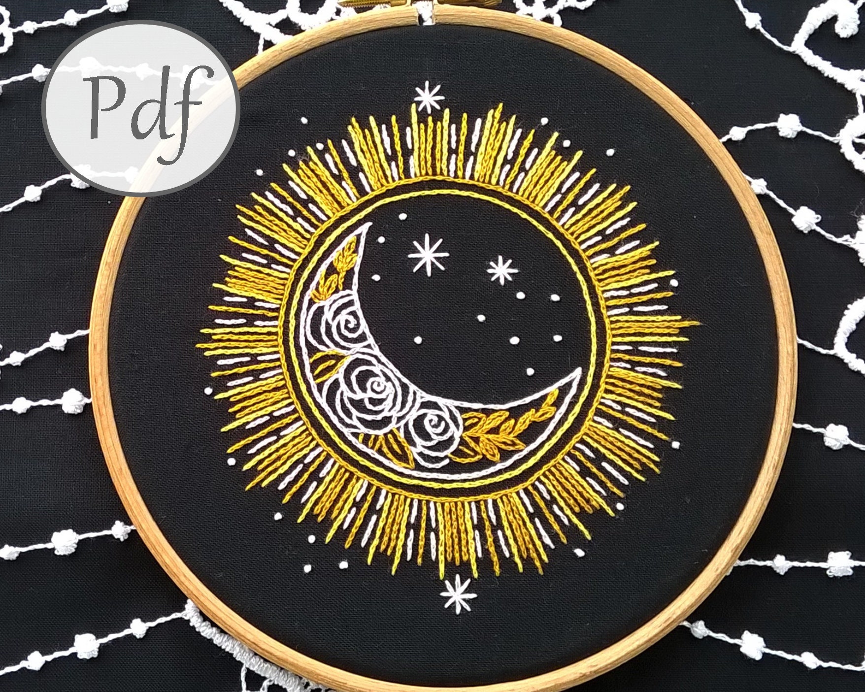 Pdf pattern sun and moon hand embroidery pattern sun and Etsy