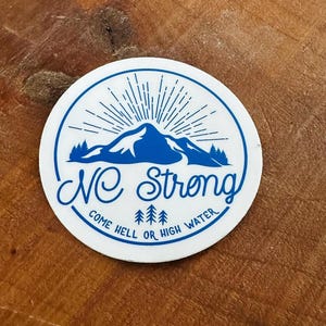 NC Strong Sticker: Blue Ridge Mountains, Hurricane Relief (3" Circle)