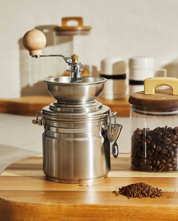 Coffee Grinder Manual Vintage Style Stainless Steel and Wood Etsy