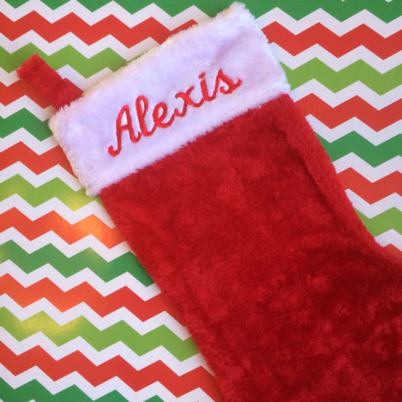 Personalized Christmas Stocking Plush Red and White with Name