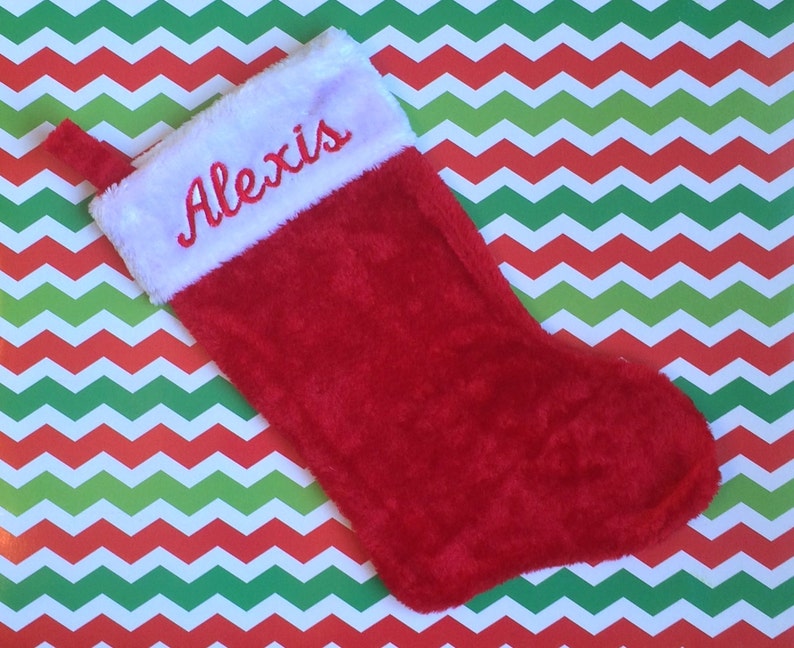 Personalized Christmas Stocking Plush Red and White with Name