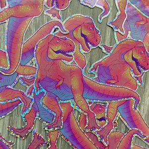 Colourful T-Rex Glitter Vinyl Sticker Dinosaurs image 2