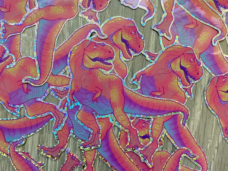 Colourful T-Rex Glitter Vinyl Sticker Dinosaurs image 2