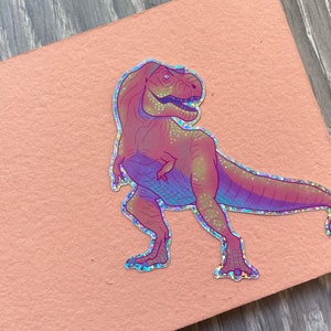 Colourful T-Rex Glitter Vinyl Sticker Dinosaurs image 1