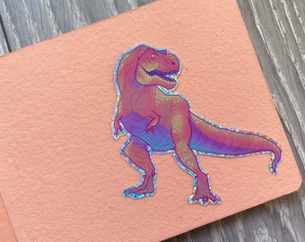 Colorido T-Rex - Pegatina de vinilo Glitter - Dinosaurios