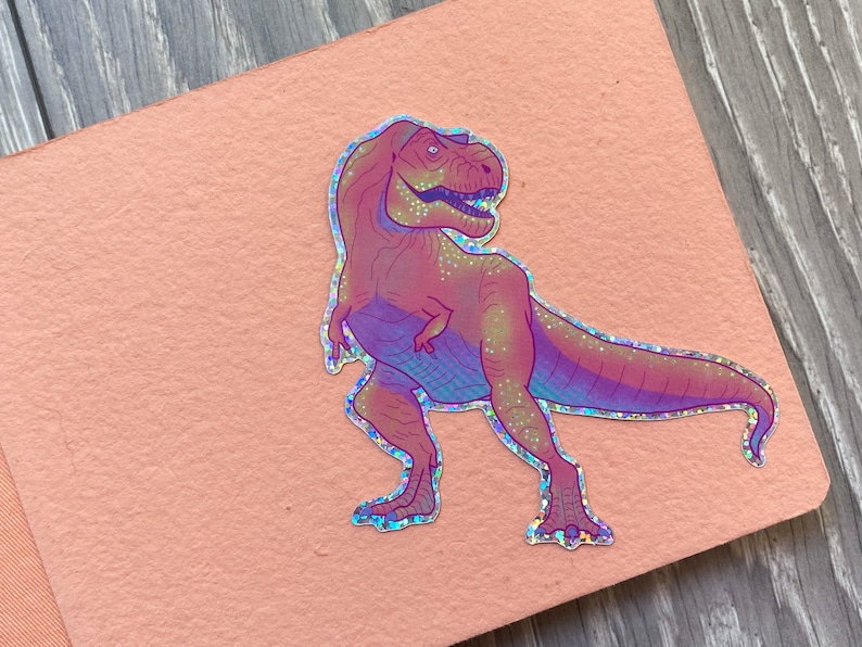 Colourful T-Rex Glitter Vinyl Sticker Dinosaurs image 1