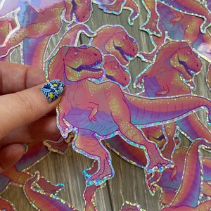 Colourful T-Rex Glitter Vinyl Sticker Dinosaurs image 3