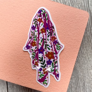 Floral Sheet Ghost - Transparent Vinyl Sticker - Halloween