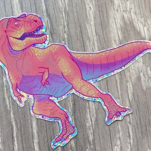 Colourful T-Rex Glitter Vinyl Sticker Dinosaurs image 4