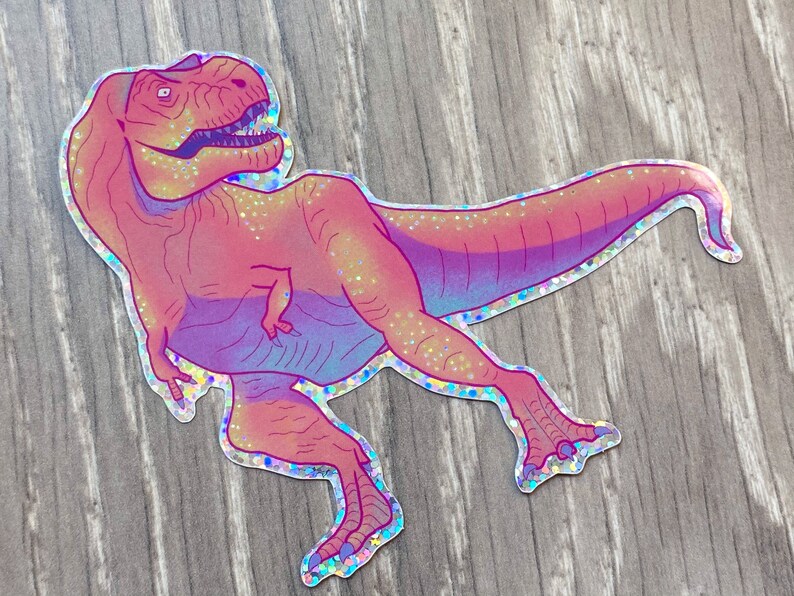 Colourful T-Rex Glitter Vinyl Sticker Dinosaurs image 4
