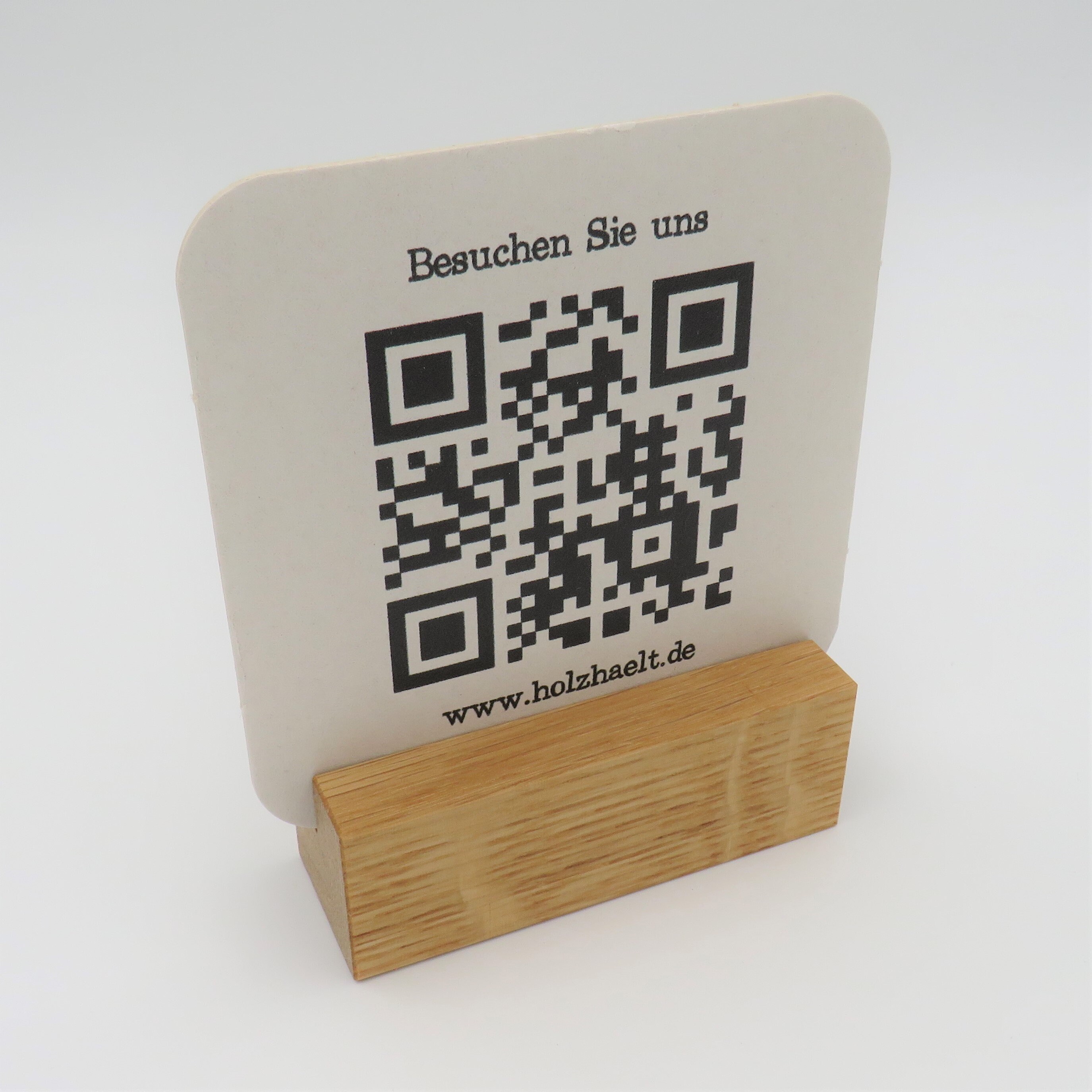 QR code beer mat stand with oak wooden base for checkin or Etsy