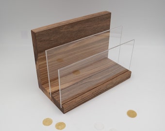 Flyer holder, letter holder, solid walnut, oiled with acrylic glass