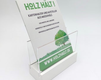 Flyer holder made of solid beech wood, surface painted opaque white