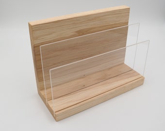 Flyer holder, letter holder, solid ash wood, oiled with acrylic glass