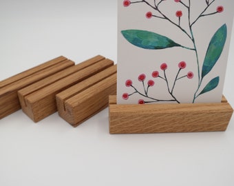 Set of four postcard holders, 12 cm long, made of oiled oak, card holder stand made of solid wood
