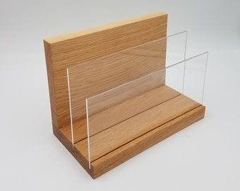 Flyer holder, letter holder, solid oak wood, oiled with acrylic glass