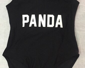 Black and White PANDA word Bathing Suit body suit Swimming swimwear Pool party one piece designer slogan