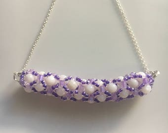 Beadwoven pendant necklace white beaded pendant, Sterlingsilver chain, summertime jewelry, gift for women, Mother's Day gift