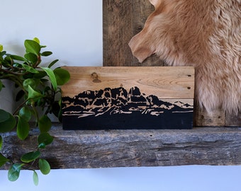 Castle Mountain Scene Rustic on Reclaimed Pallet Wood // Made to Order