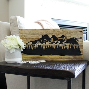 Three Sisters Sign Canmore Mountain Scene Rustic on Reclaimed Pallet Wood Mini Size image 2