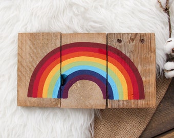 Multicolor Rainbow Sign / Handpainted on Reclaimed Pallet Wood / Bright Colored Rainbow Art / Nursery Decor / LGBTQ / Mini Version