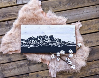 Castle Mountain Sign | Rustic Painting on Reclaimed Pallet Wood | Large Size Wall Art | Rockies Canadian Artwork