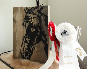 Horse Silhouette Sign | Reclaimed Pallet Wood Decor | Hand Painted Horse Face |  Rustic Farmhouse Art | Equestrian Decor