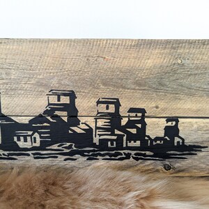 Row Of Grain Elevators Sign Reclaimed Pallet Wood Art Five Elevators In A Row image 5