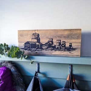 Row Of Grain Elevators Sign Reclaimed Pallet Wood Art Five Elevators In A Row image 1