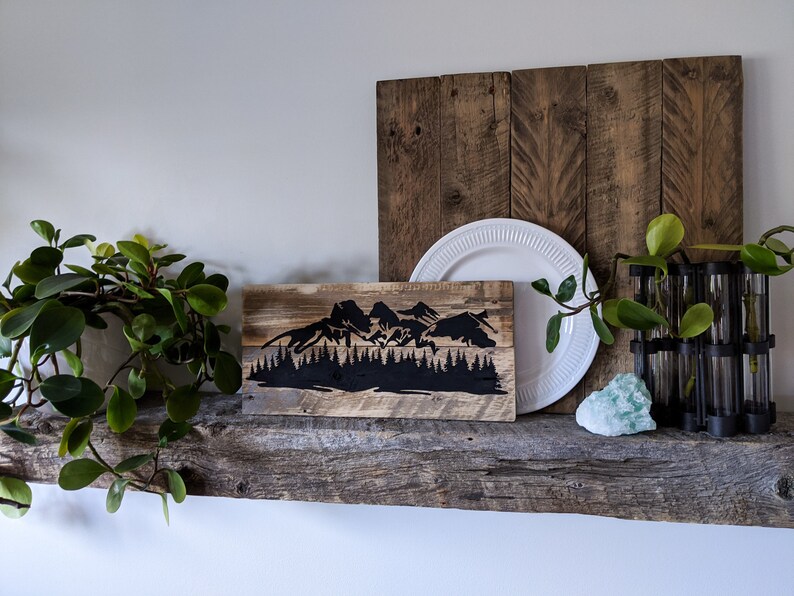 Three Sisters Sign Canmore Mountain Scene Rustic on Reclaimed Pallet Wood Mini Size image 4