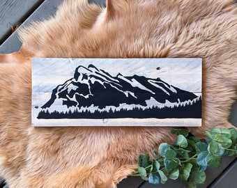 Rundle Mountain Sign | Banff Mountain Scene Rustic on Reclaimed Pallet Wood | Mini Size