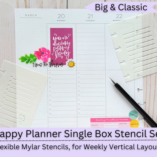 2-Piece Checklist Stencil & Line Stencil Set / Big or Classic Happy Planner / Big Happy Memory Keeping MAMBI