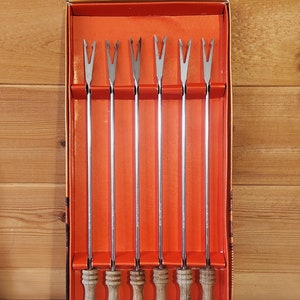 Vintage Fondue Forks in Original Box, set of 6, stainless steel made in Japan