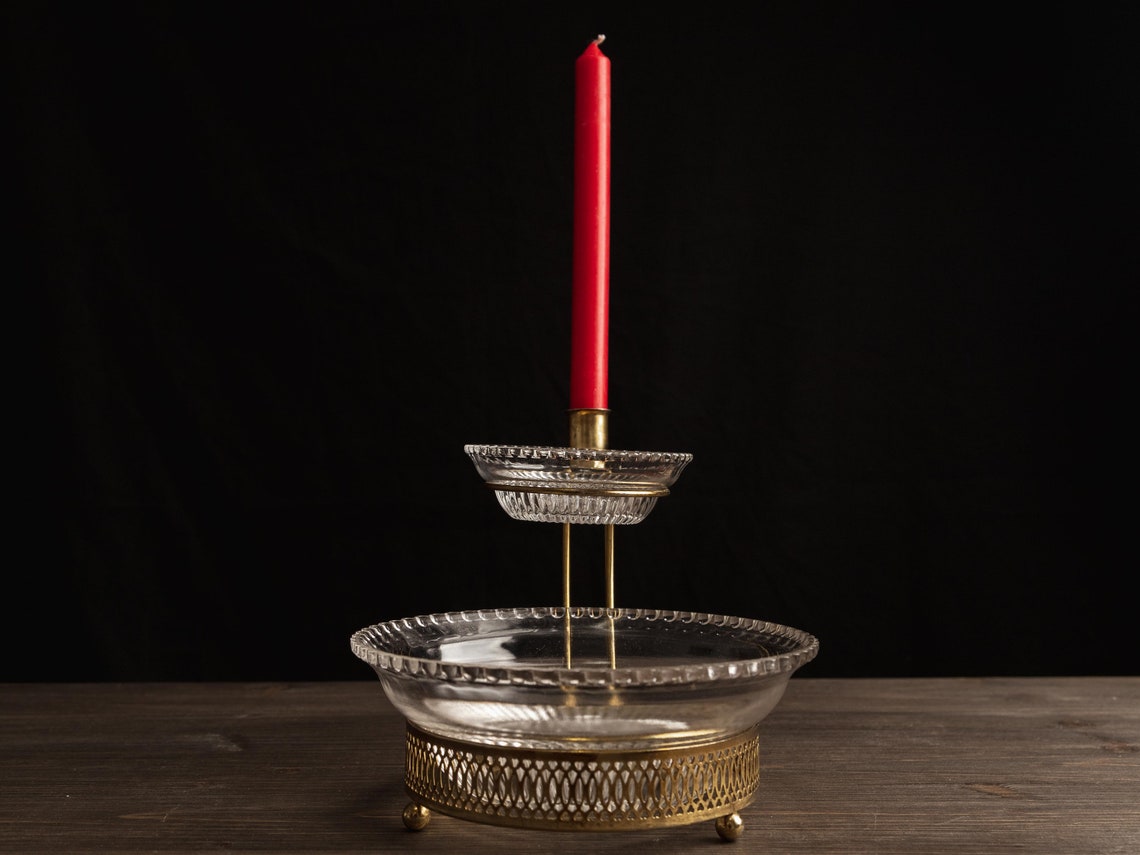 Vintage Brass and Glass Chip and Dip Set Etsy Israel