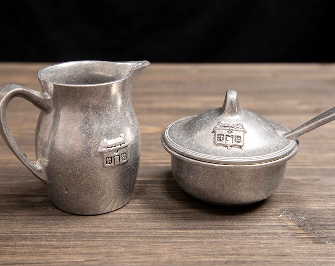 Vintage Carson Pewter Creamer and Sugar Set With Spoon Etsy